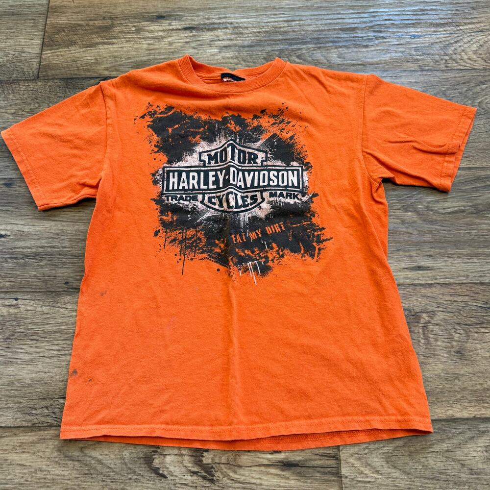 Harley Davidson Y2k Vintage Splatter Orange Tee Shirt